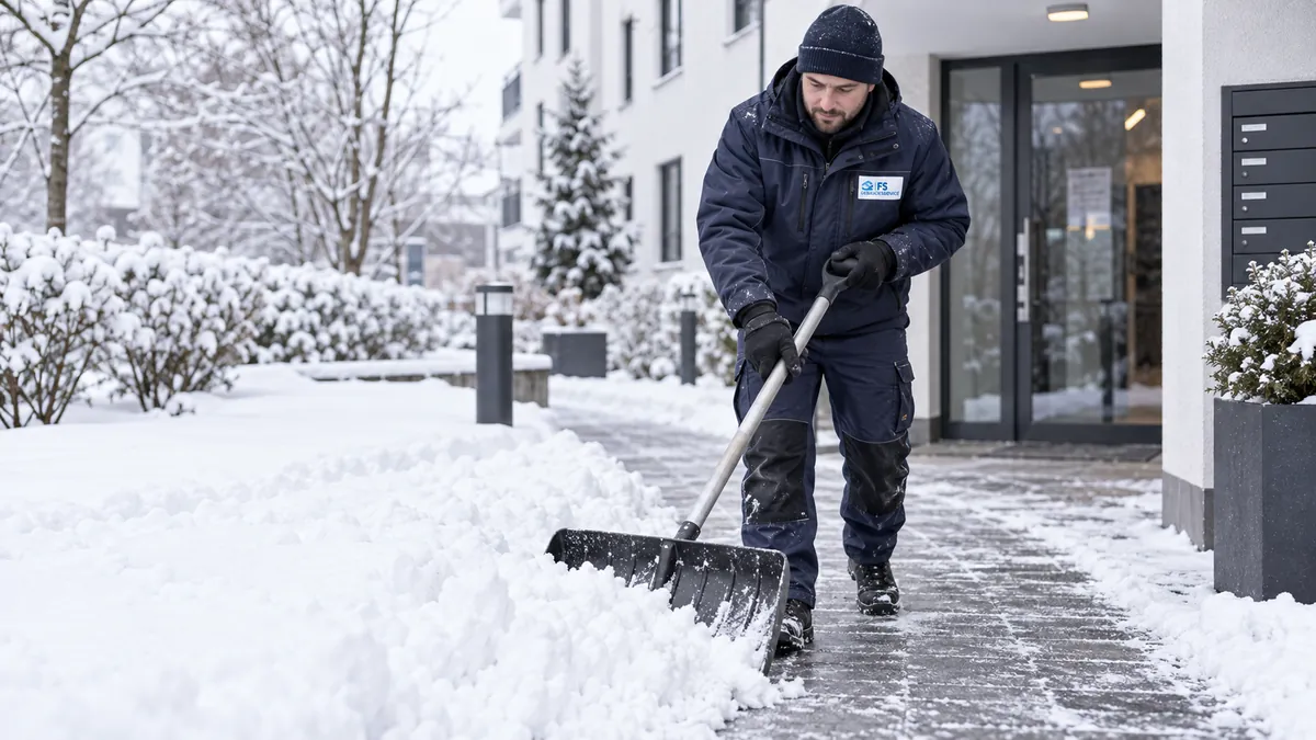 Symbolbild: Winterdienst räumt Schnee von einem Gehweg